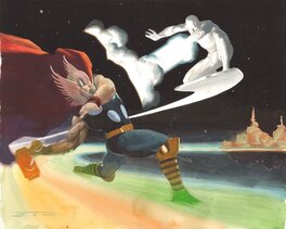 Esad Ribic - Thor vs Silver surfer on the Bifrőst - Illustration originale