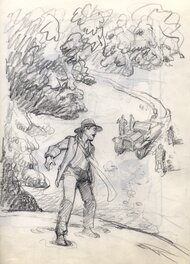 Original art - Premier Croquis couverture. Voyages en Amertune. "Sable et neige"