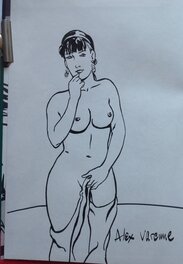 Sketch - Varenne Alex Dédicace Superbe Pin up Brune Sex sexy dans BD Éo Album Amours Fous Albin Michel 1991 NEUF