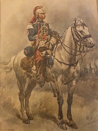 Jean Georges Pasquet, hommage à Alphonse de Neuville, illustration originale, Clairon des Dragons français à cheval.
