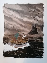 Christophe Chabouté - Hommage à Hergé... L'île noire... - Original Illustration