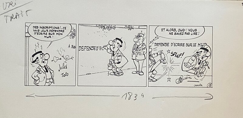 Jean Chakir, planche originale, Monsieur Splaf, défense d'écrire sur le mur. - Comic Strip