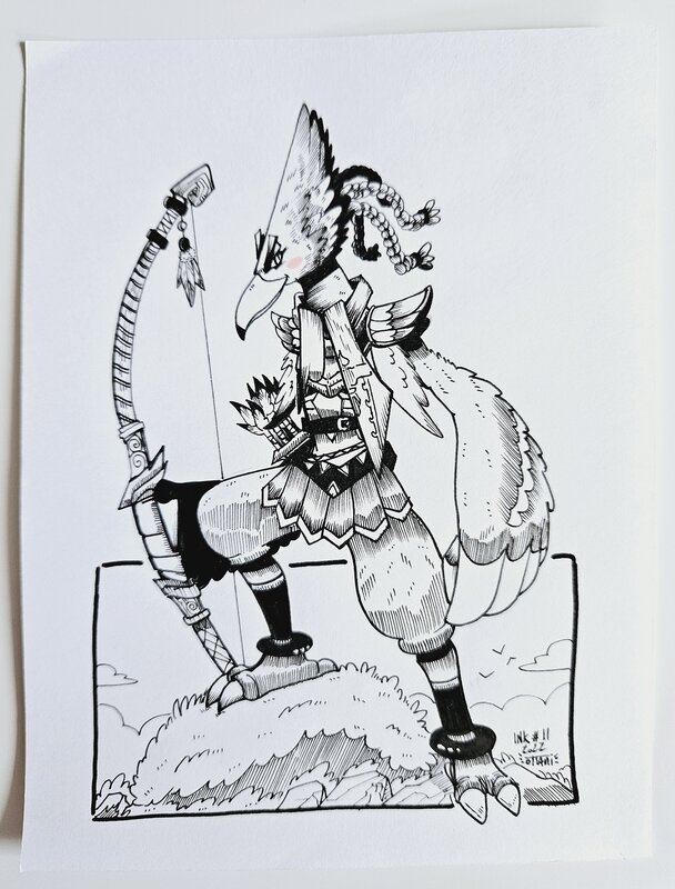 For sale - oTTami, Dessin original de l'Inktober 2022 : Revali de Zelda Breath of the Wild - Original Illustration