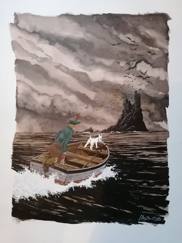 Christophe Chabouté, Hommage à Hergé... L'île noire... - Illustration originale